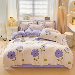 Dễ Thương Phim Hoạt Hình Bốn Mùa Đôi Tùy Chỉnh Duvet Bìa Bộ Tấm Gối Màu Tím Màu Hồng Bộ Đồ Giường Màu Vàng Bộ - Product Image 1