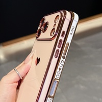 Coque de téléphone souple en TPU brillant avec placage latéral en forme de cœur pour iPhone 12 13 14 15 16 17 18 Pro Max, coque antichoc électroplaquée