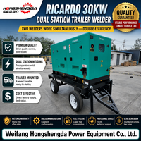 Groupe électrogène de soudage à l'arc silencieux mobile sur remorque à 4 roues, double poste, 30 kW, diesel Ricardo, 500 A, certifié CE ISO, direct usine