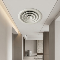 Diffuseur de plafond rond en aluminium anodisé RS350 avec amortisseur radial intégré, montage en surface pour climatisation centrale commerciale