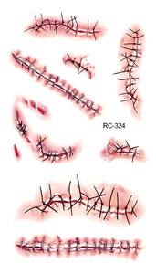 Pegatinas Temporales de Tatuajes de Heridas Sangrientas, Pegatinas de Tatuajes de <span class=keywords><strong>Terror</strong></span> para Halloween, Heridas Realistas Cosidas, Decoración para Fiestas de Halloween - Product Image 3