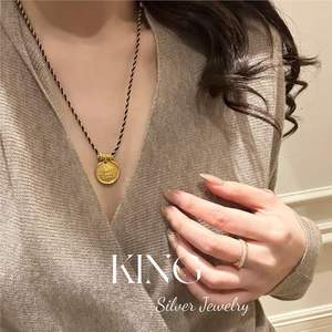 Collar con Colgante del Dios de la Riqueza, Joyería King Silver, Plata de Ley 925, Chapado en Oro, Cuerda Trenzada, Unisex, Uso Diario - Product Image 5