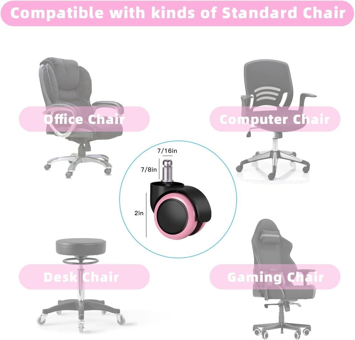 SGY Set of 5 Pink Office Chair Wheel 2 Inch Nylon Stem Furniture Casters with Brake