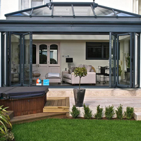 Porte extérieure étanche AMJ NFRC, porte patio extérieure noire en aluminium pliable avec cadre en verre, porte pliante à double battant