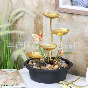 Feng Shui Water Feature Metal Desk Decor <b>Lighted</b> Indoor Office Home Accent With Stones And <b>Butterfly</b> Design - Product Image 3