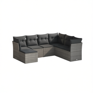 Ensemble de canapés de jardin modulaires en rotin gris, 6 places, mobilier d'extérieur, design contemporain - Product Image 1