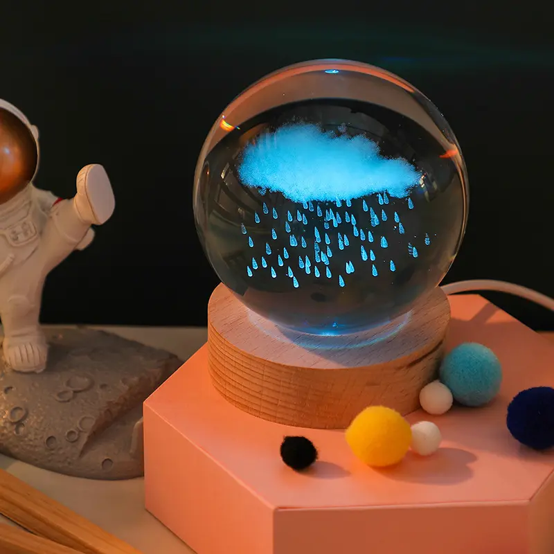 テーブルランプクリエイティブ木製3Dクリスタルボール照明器具デスクマルチカラーナイトライトポータブルUSBランプ簡単便利