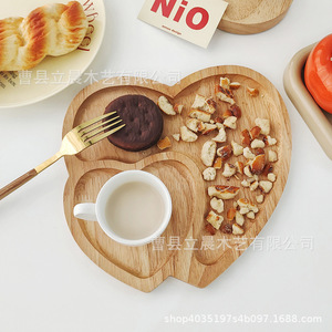Double Heart Wooden <b>Tray</b> 22cm X 23cm Natural Wood Color Serving <b>Tray</b> For <b>Tea</b> Coffee Snacks Hotel Use - Product Image 2