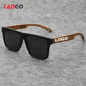 نظارة شمسية Cango كلاسيكية Uv400 من خشب البامبو وعرض عصري ومخصصة بشعار نظارة شمسية كبيرة مربعة الشكل