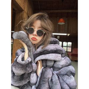 Áo khoác lông dài dày dặn chống thấm nước kiểu dáng thời trang cổ lông cáo dành cho nữ, chất liệu lông chinchilla, cổ áo lông thú mùa đông - Product Image 2