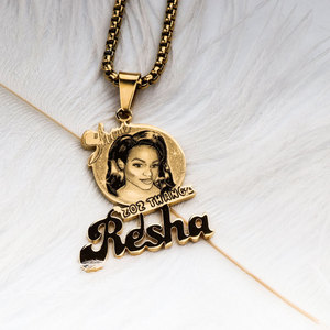 Collier personnalisé avec photo et nom, cadeau familial, plaqué or, pendentif portrait avec nom et photo souvenir - Product Image 5