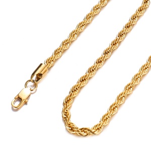 Cadena de Cuerda de 3mm 4mm 6mm 8mm 10mm 12mm, Collar Clásico de Acero Inoxidable con Circonitas, Estilo Hiphop Rock, Chapado en Oro de 18K para Niños - Product Image 3