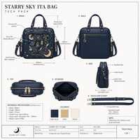 Sac à bandoulière Ita Bag personnalisé en cuir PU bleu marine et or, motif ciel étoilé, avec fenêtre en PVC, fabrication d'échantillons OEM ODM