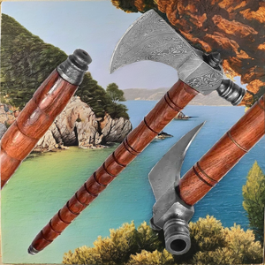 Hacha de Acero de Alto Carbono Hecha a Mano de Alta Calidad al por Mayor con Mango de Madera de Palisandro, Empuñadura de Cuero y Soporte OEM - Product Image 2