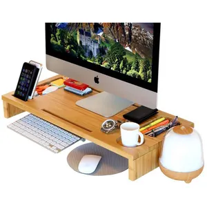 Custom Bamboo Laptop Desk Keyboard Storage Rack Pad Tablet Cellphone Holder iMac LCD Table PC Monitor Riser Stand For Wholesale