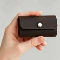 PavinCrafter Funda para llaves de cuero genuino con 6 ganchos y cierre a presión, color marrón, multifunción |   Diseño de billetera compacta para hombres y mujeres