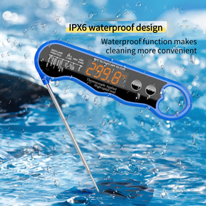 0,6s Ultraschnelles Wiederaufladbares Digitales Fleischthermometer mit 304 Edelstahl-Sonde Faltbares Wasserdichtes LED-Display für Lebensmittel BBQ Grill - Product Image 3