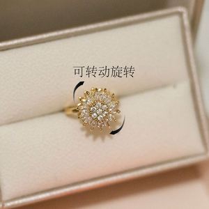 Rotatable <b>Spinner</b> <b>Ring</b> Adjustable Fidget <b>Rings</b> for Anxiety Gold Plated Vintage Design Zircon Flower Open <b>Ring</b> - Product Image 5