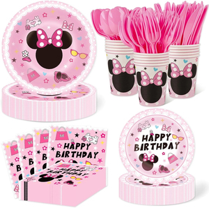 Articles de fête d'anniversaire <span class=keywords><strong>Minnie</strong></span> Mouse : Nappe, bannière, décorations de gâteau, ballons pour la décoration de fête de bébé sur le thème de la souris - Product Image 1