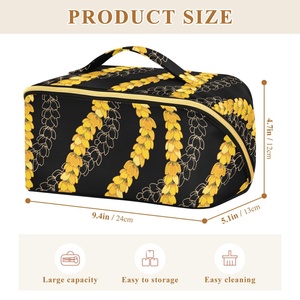 Pochette de maquillage professionnelle hawaïenne personnalisée noire avec fermeture éclair métallique et poignée, pour organiser les cosmétiques - Product Image 3