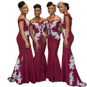 Morili बंद कंधे appliqued बरगंडी लाल फीता सुरुचिपूर्ण अफ्रीकी सम्मान की नौकरानी मरमेड बरगंडी लंबी वर पोशाक MBA485 - Product Image 2