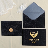 Enveloppes de cartes de tarot en velours noir premium C5 C6 avec impression ailes et croissant de lune dorés, sceau de cire, cartes de vœux et de remerciement