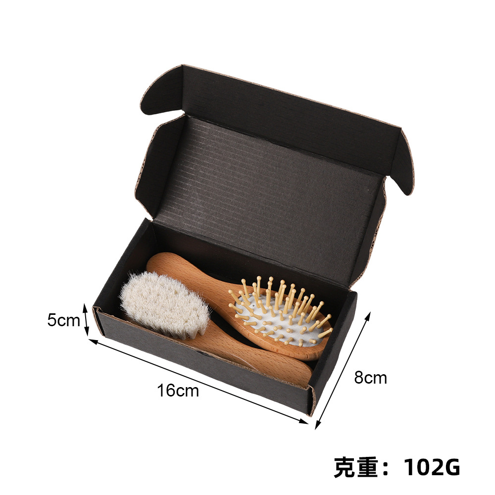 16129 Ensemble de deux brosses à laine en bois de frêne en boîte