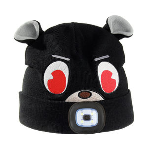 Bonnet en tricot noir avec lumière pour la course de nuit et le camping avec logo personnalisé Bonnet en forme d'oreille d'ours LED pour l'usine - Product Image 1