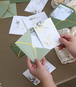 Sang Trọng 100 Gói Vàng 5x3.5 "Cảm Ơn Bạn Thẻ Sage Màu Xanh Lá Cây Phong Bì Bền Holographic Cô Dâu Bao Bì Nhãn Cho Đám Cưới - Product Image 1
