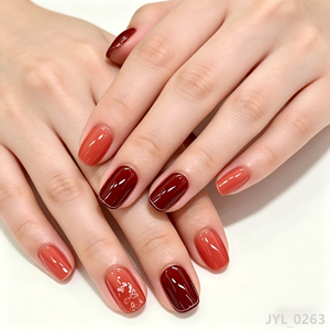 24 <span class=keywords><strong>Uñas</strong></span> Postizas Color Rojo Marrón Caramelo Otoñales, <span class=keywords><strong>con</strong></span> Brillo, Diseño de Rosa, Cortas, Cuadradas, Cobertura Total, Reutilizables, Elegantes - Product Image 1