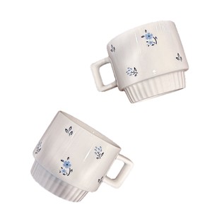 แก้วเซรามิคแบบซ้อนได้ลายดอกไม้สีฟ้าสไตล์ INS แก้วกาแฟลายทางแนวตั้งสไตล์วินเทจสำหรับใช้ในบ้านและสำนักงาน - Product Image 5