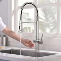 Robinet de cuisine intelligent de haute qualité, contemporain, eau chaude et froide, monocommande, douchette extractible, en acier inoxydable, finition or brossé