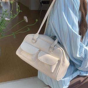 Bolso de Hombro Retro Coreano para Mujer, de Cuero Encerado, con Doble Bolsillo, Diseño Vintage a Cuadros, Cierre de Cremallera, Correa Única, Resistente al Agua, para Todas las Temporadas - Product Image 4