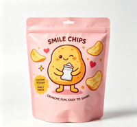 Sachet personnalisé refermable à fermeture éclair, fond rond, autoportant, pour chips, imprimé numériquement, pour emballage de snacks