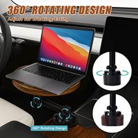 360 °   Plateau de voiture en bois rotatif et bureau de voiture adapté aux ordinateurs portables - Porte-gobelet pour volant