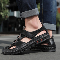 Sandales Hommes Confortables et Souples en Cuir Véritable avec Logo Personnalisé OEM, Chaussures Plates Décontractées pour Hommes, Taille 48