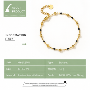 สร้อยข้อมือโซ่ทองประดับด้วยเคลือบสีเข้ม สแตนเลสเคลือบสีทอง 14K ชุบสูญญากาศ รุ่น MY-SL2701 - Product Image 2