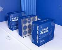 Boîte en Carton sur Mesure pour Capsules de Café à Dose Individuelle "Drip Americano" Bleu Gris 7, 10, 16 Tasses, Avec Ligne Déchirable
