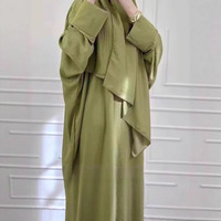 Abaya une pièce à manchette élastique en tissu brillant de couleur pure taille unique gratuite avec ensembles d'écharpes