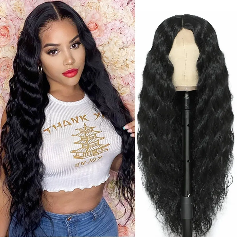 European and American wigs deep wave long curly hair front lace wig female high temperature silk chemical fiber wig headgear