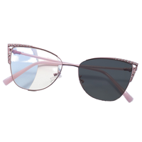 Gafas POESOS Modelo 147, Modernas, Metálicas, Estilo Ojo de Gato, Color Sólido Juvenil, Ligeras, Fotocromáticas, Anti Luz Azul, Sin Montura