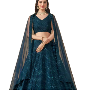 Nouvelle collection de Lehenga Choli traditionnel en georgette à manches courtes, décontracté, avec broderies en sequins Resham, coupe régulière pour femmes, toutes saisons - Product Image 2