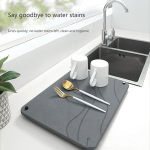 Tapete de Piedra para Secar Platos de 40*30cm, Seis Colores Estándar, Apto para Alimentos, con Cuatro Patas Metálicas Plateadas - Product Image 6