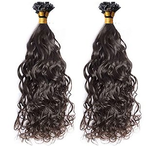 Extensions de cheveux I-tip <span class=keywords><strong>à</strong></span> pointe plate, brésiliennes Remy, ondulées naturelles, fusion kératine 10A, par paquet 1g/mèche (16 pouces, couleur naturelle) - Product Image 3