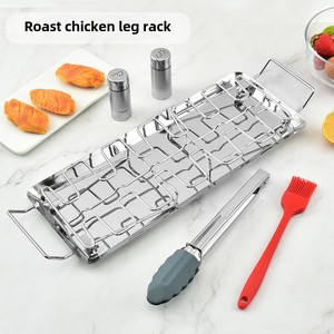 Directo de fábrica de acero inoxidable Rotisserie Rack Grill Pan BBQ Chicken Leg Rack para el hogar al aire libre plegable Stick Charcoal Camping - Product Image 3