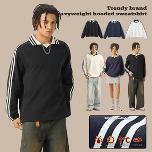 <span class=keywords><strong>Felpa</strong></span> con Cappuccio Personalizzata 100% Cotone 380g da Uomo, Autunno Primavera, a Righe, Vestibilità Ampia, Collo <span class=keywords><strong>Polo</strong></span>, Pullover - Product Image 2