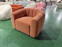 Fauteuil d'appoint moderne en velours capitonné à cannelures incurvées, orange, pour café, hall d'entrée, salon