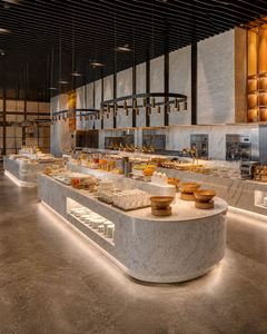 Mostrador de Buffet Personalizado para Hoteles de Lujo, Estación de Buffet Comercial Moderna de Mármol, Barra de Cocina en Vivo, Mobiliario para Restaurantes, Instalación Llave en Mano - Product Image 2