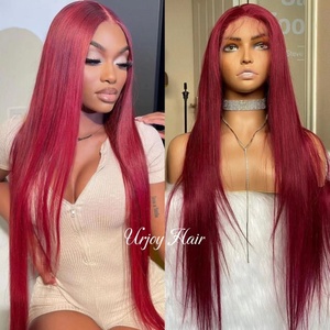 Parrucche per capelli umani anteriori <span class=keywords><strong>in</strong></span> pizzo colorato 99J parrucca frontale <span class=keywords><strong>in</strong></span> pizzo trasparente 13X4 bordeaux riccia profonda parrucca rossa vino Glueless per donna - Product Image 3