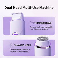 Depiladora 2 en 1 de Doble Cabezal para Mujer, Dispositivo Eléctrico de Depilación Impermeable IPX4 con Batería Recargable Tipo-C